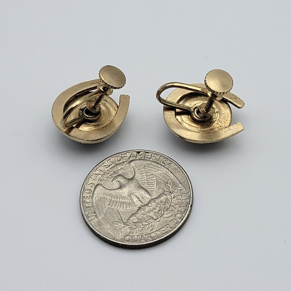 Vintage Gold Filled Race Horse Head Glass Dome Horseshoe Stud Screwback Earrings - Picture 6 of 7